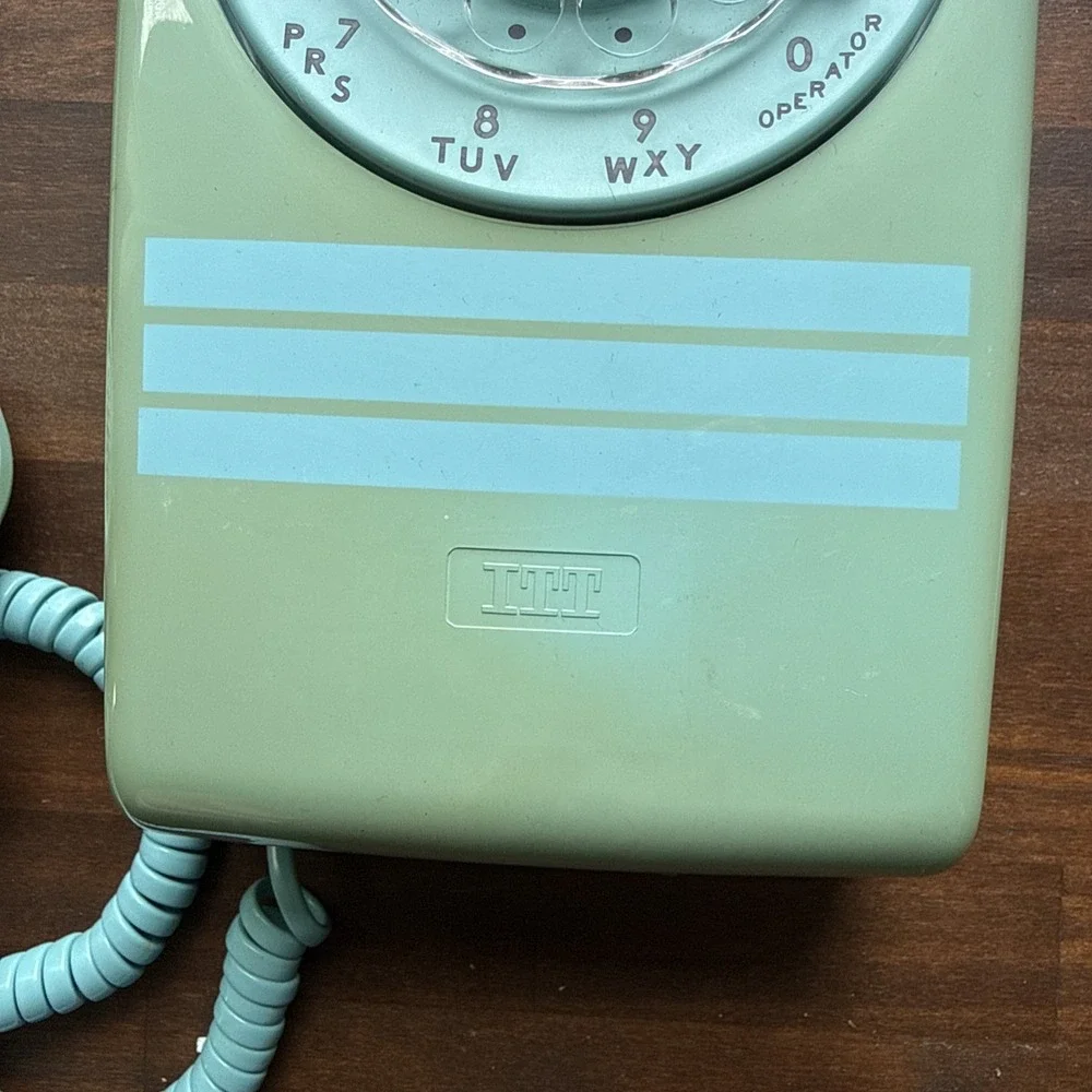 Western Electric 554 Telephone, Aqua Blue Wall Phone with Rotary Dial